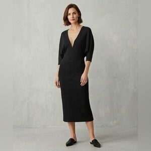 NWT Humanoid Black ‘Posh’ Deep V-Neck Dolman Sleeve Midi Dress, Size S